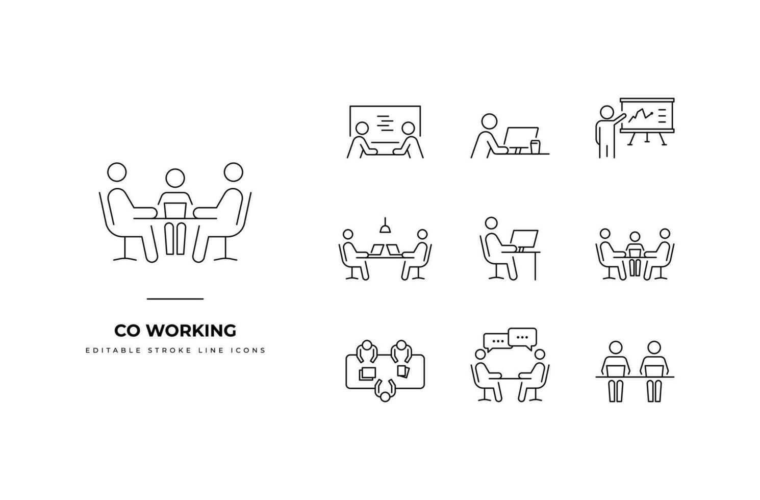 Set of co-working Icons. Simple line art and editable stroke icons pack. vector