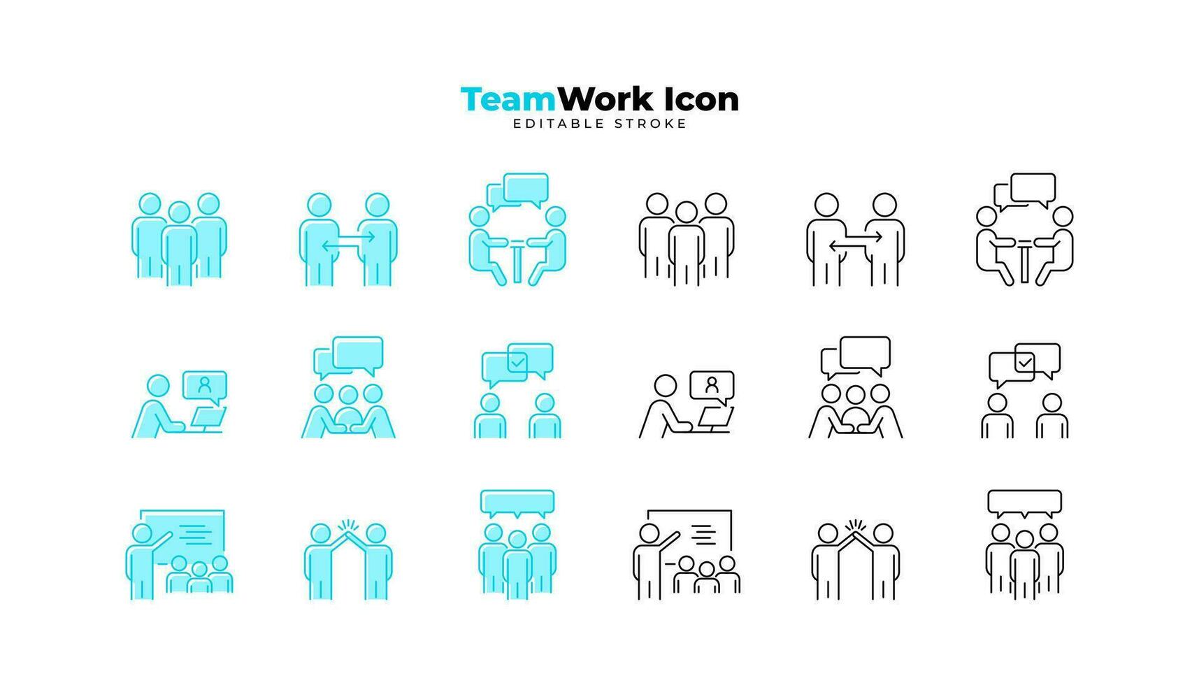 Set of team work Icons. Simple line art and editable stroke icons pack. vector