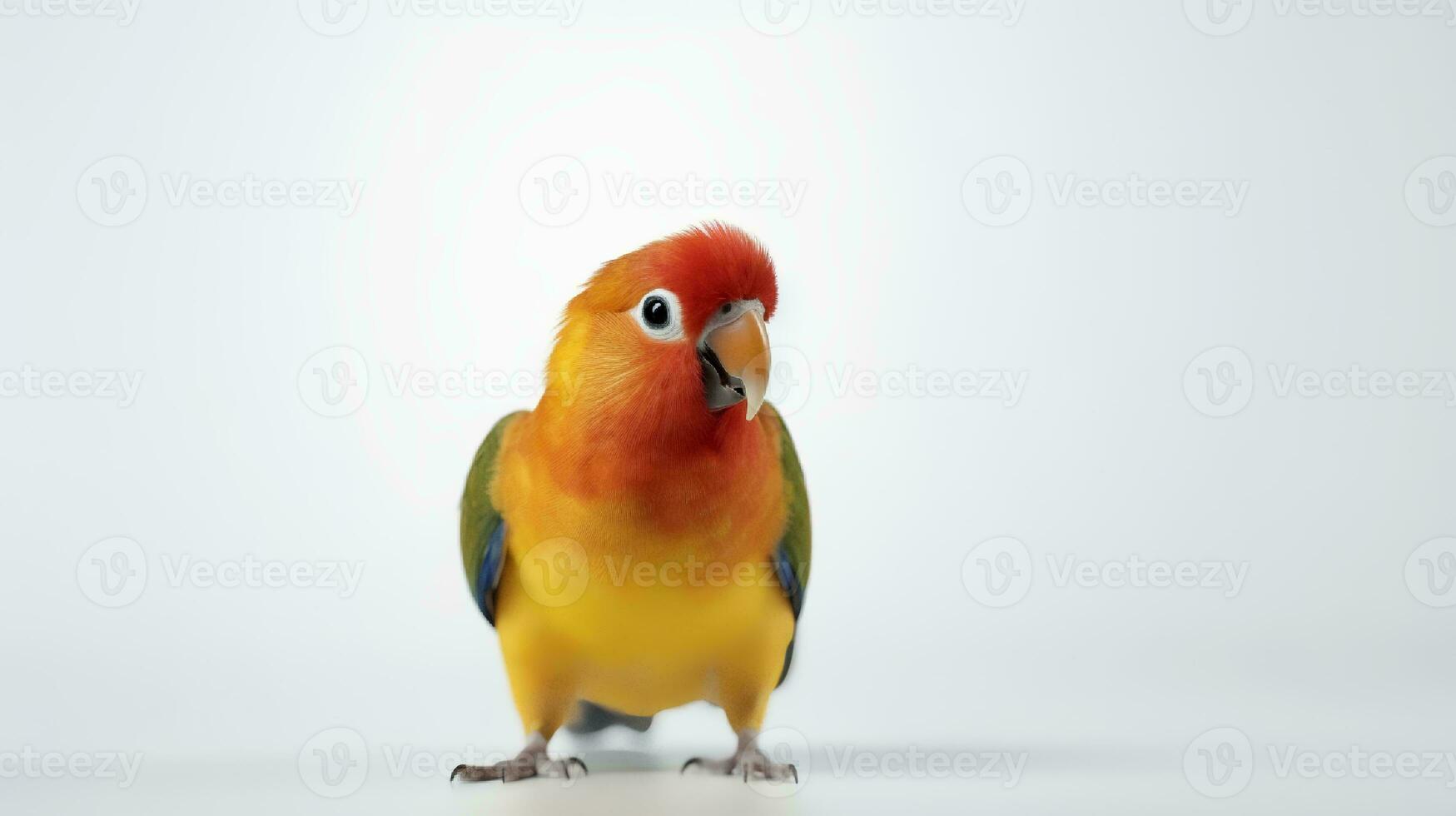 Photo of a lovebird on white background. Generative AI