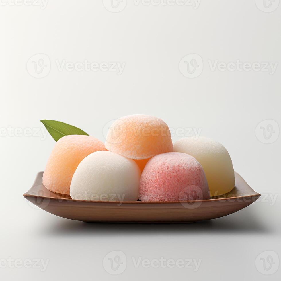 Food photography of Mochi on plate isolated on white background. Generative AI photo