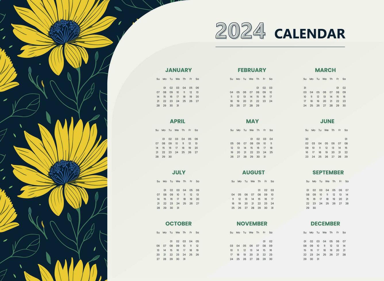 Happy New Year 2024 Calendar Design  Modern Template, Wall and Desk Calendar Design vector