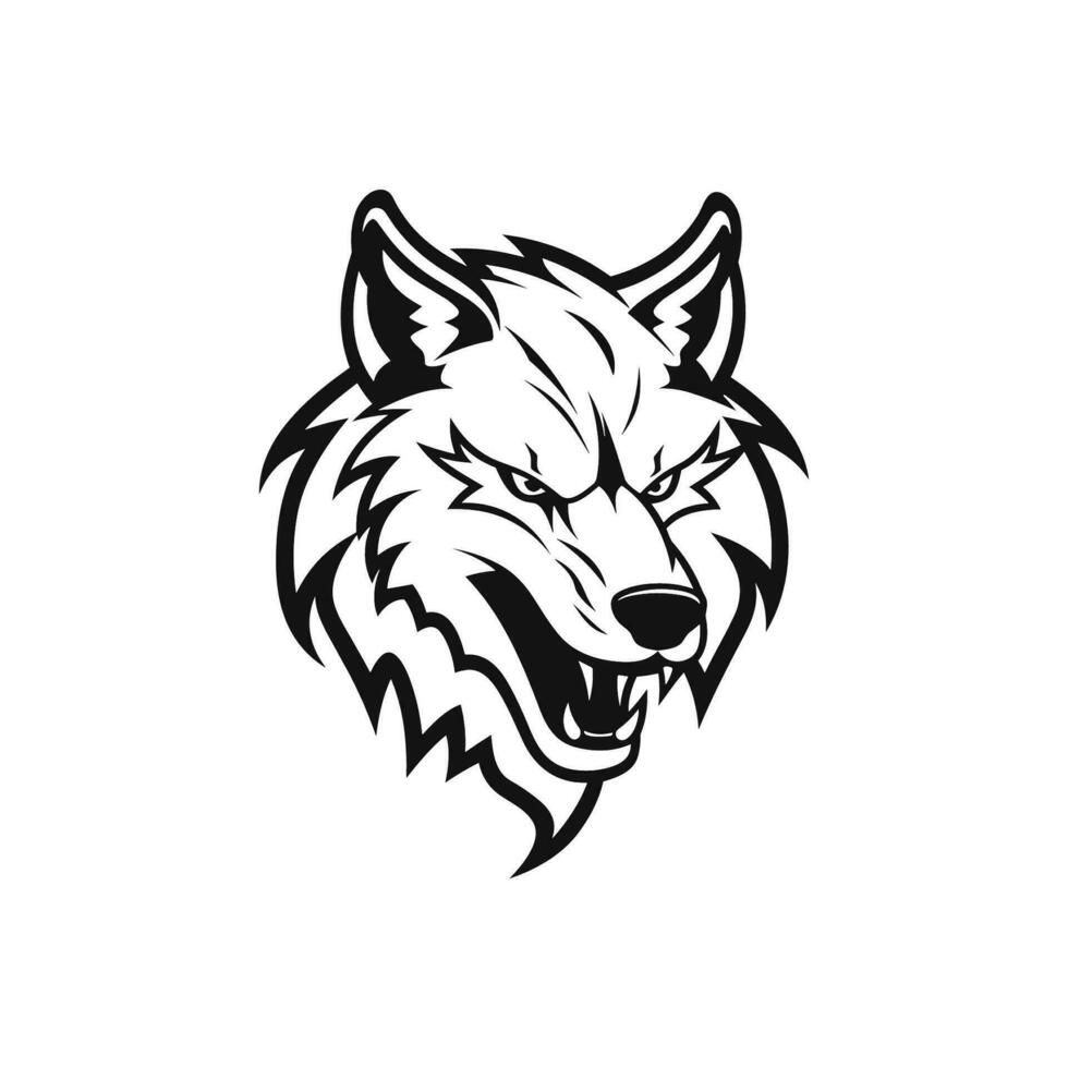 Vector Illustration of a Snarling Wolf with Sharp Lines on White Background