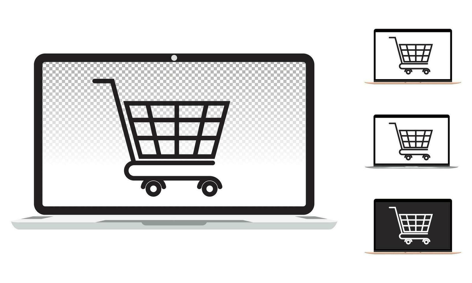 online shopping cart on laptop flat icons. vector