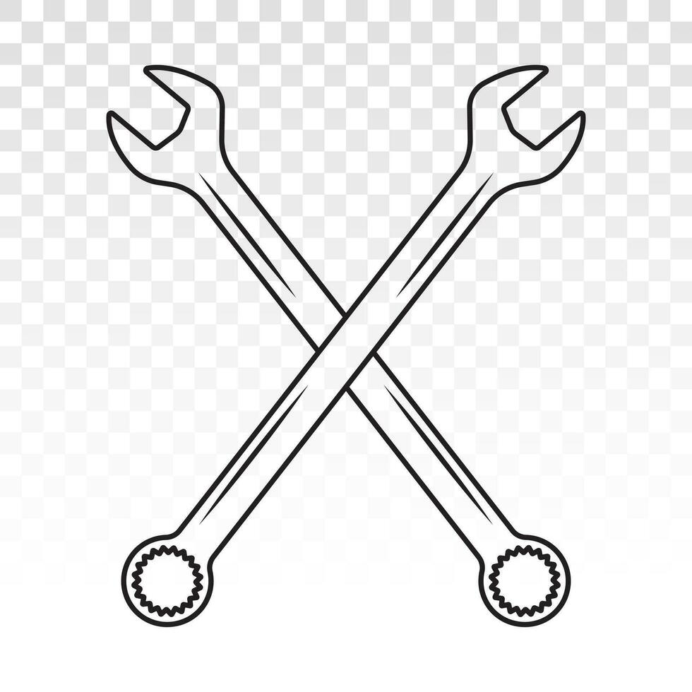 Crossed a wrench or spanner line art icon for apps or websites vector