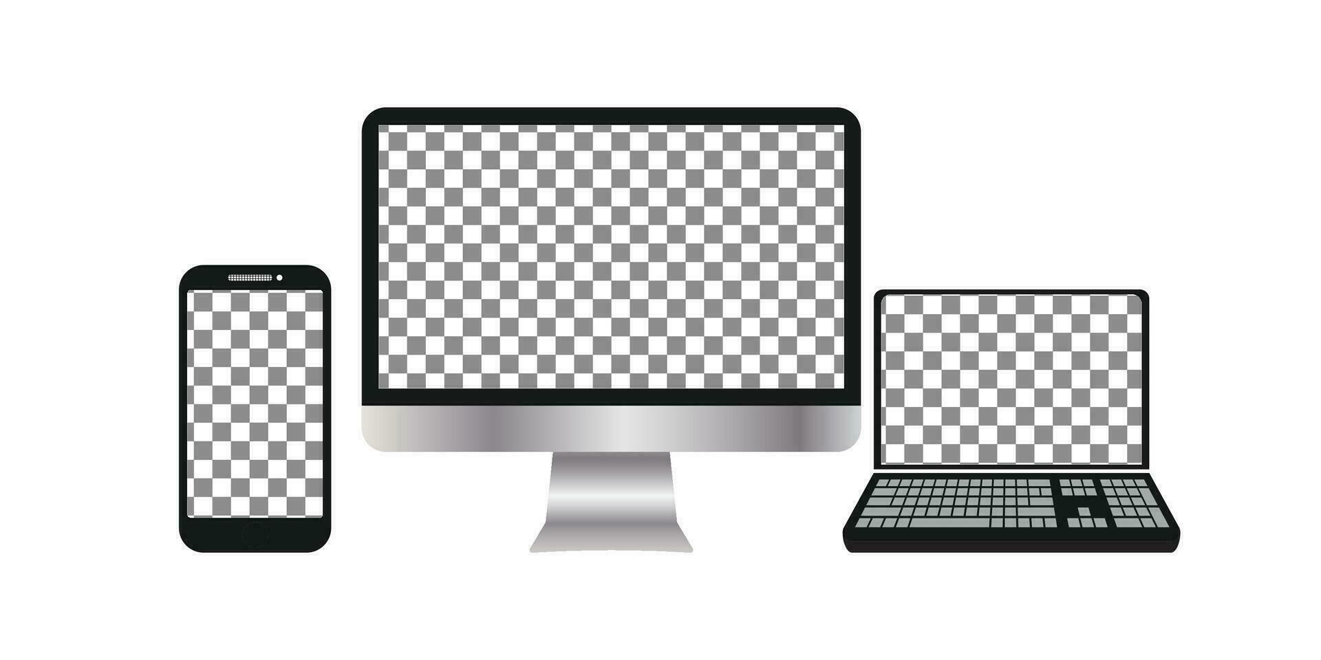 a collection of electronic devices, Computers, Laptops, Smartphones with blank screens. Mockups. vector illustration elements