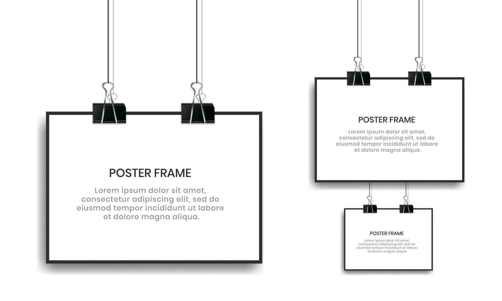 Blank white poster hanging with binder clips. vector