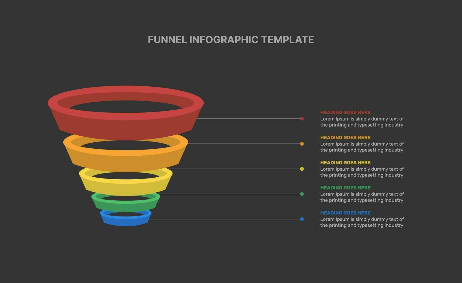 Funnel infographic design template with 5 steps vector