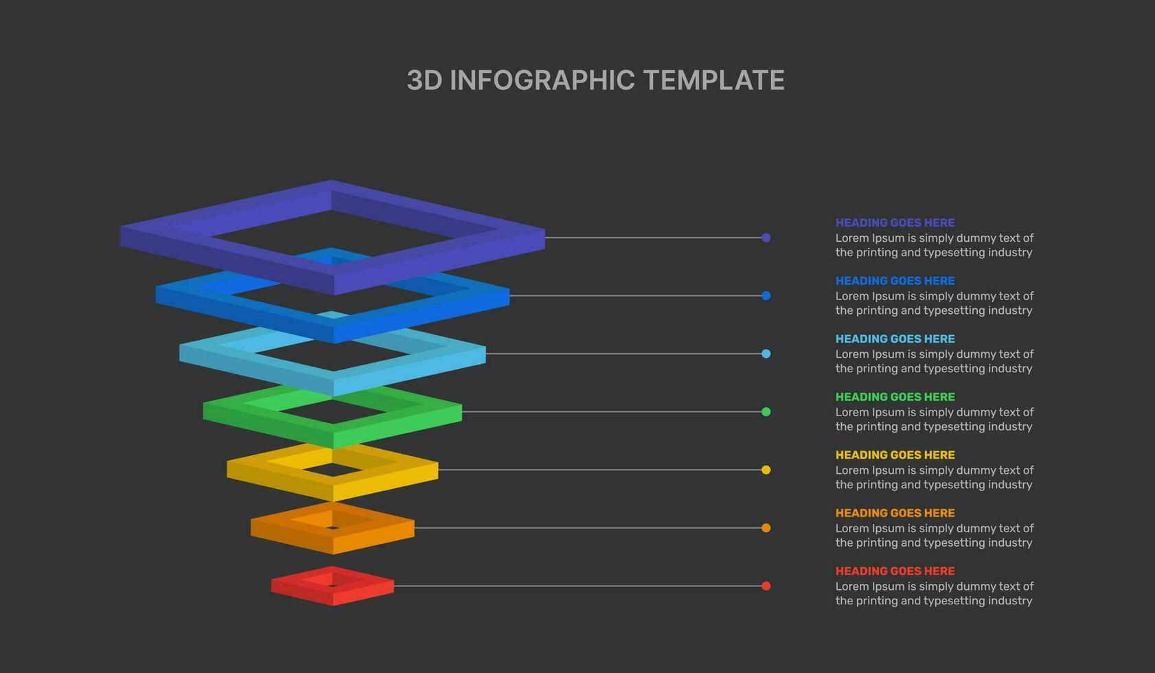 3D Hierarchy Business Infographic Design Template with 7 Steps vector