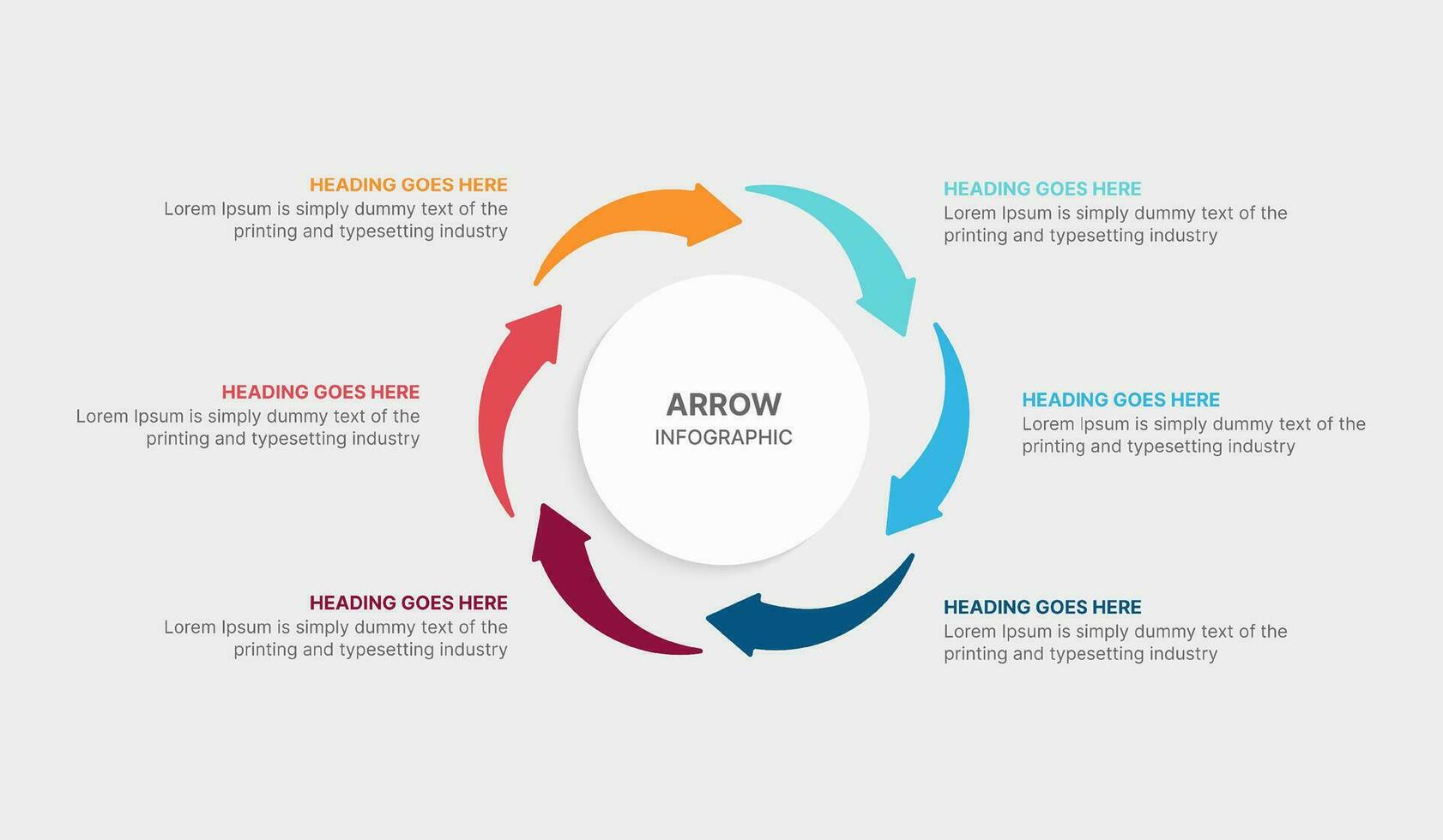 Cycle Arrow Infographic template Design with 6 Steps vector