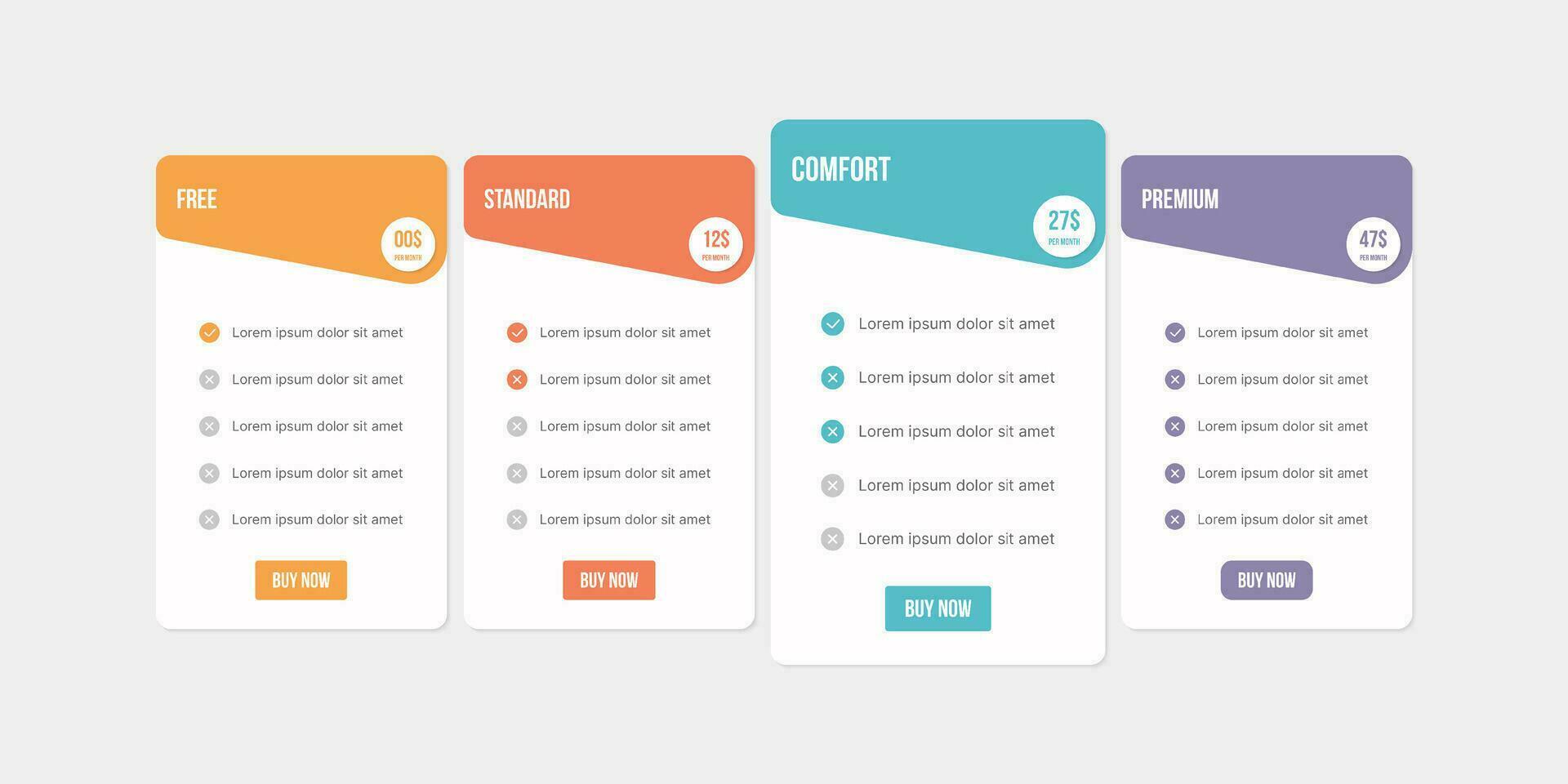 Vector plan offer price package subscription options comparison table chart infographic design template