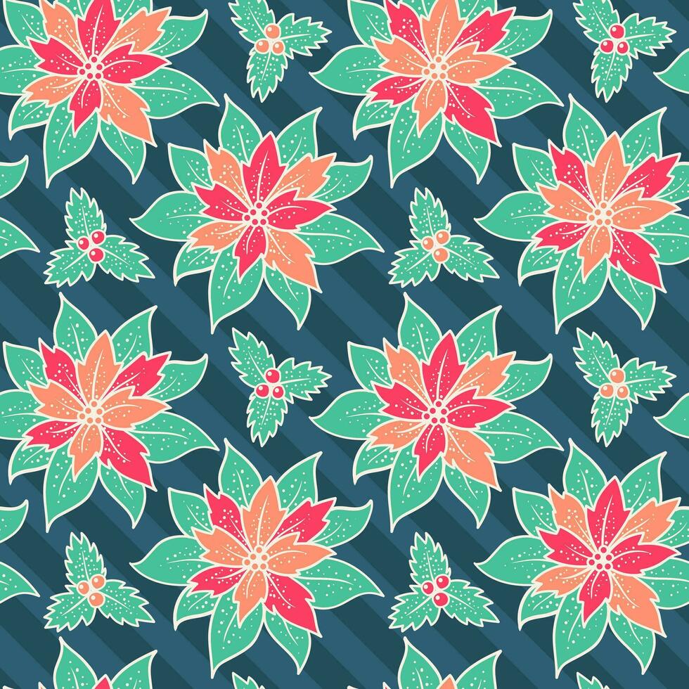 Vector vintage seamless patttern with red poinsettia for Christmas party.
