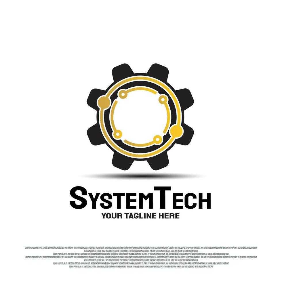 tecnología sistema logo diseño con el concepto de engranajes y circuito. vector tecnología icono