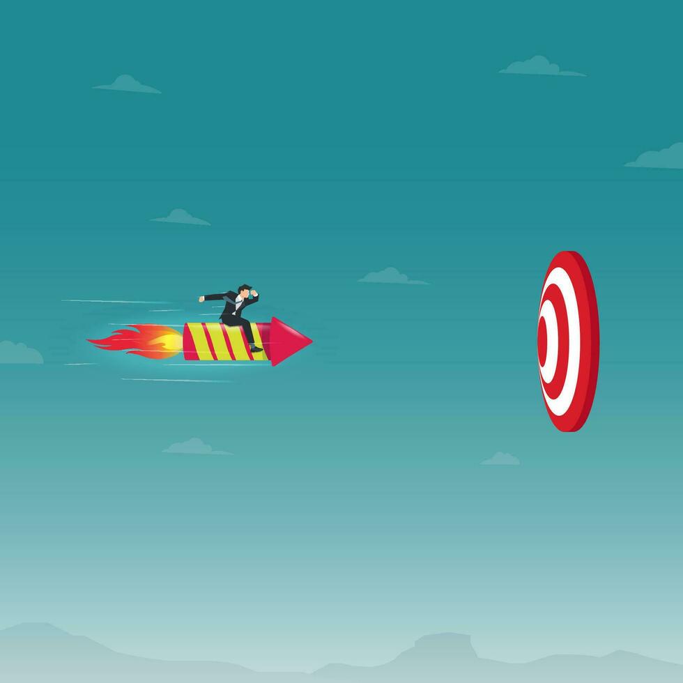 Businessman with red firework rocket leads to target vector illustration