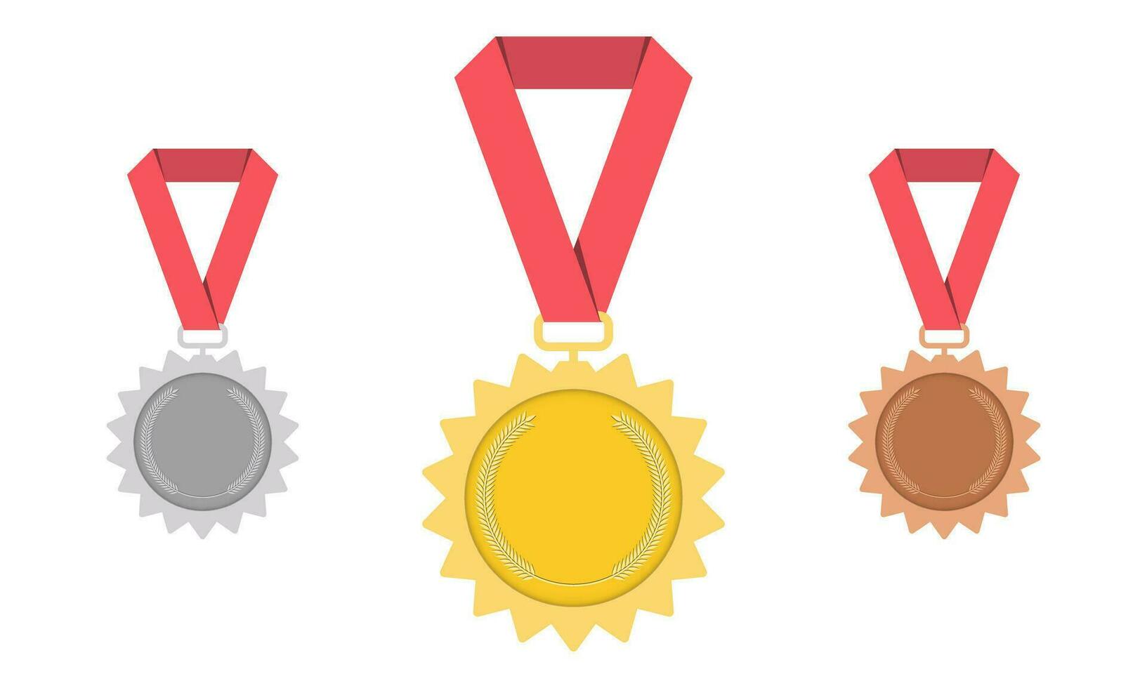 Medal- gold, silver, bronze. 1st, 2nd and 3rd place. Trophy with red ribbon. Flat style - stock vector. vector