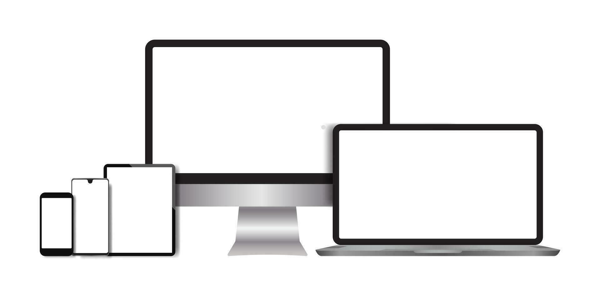 Realistic computers, laptops, tablets, smartphone monitors with a white background vector