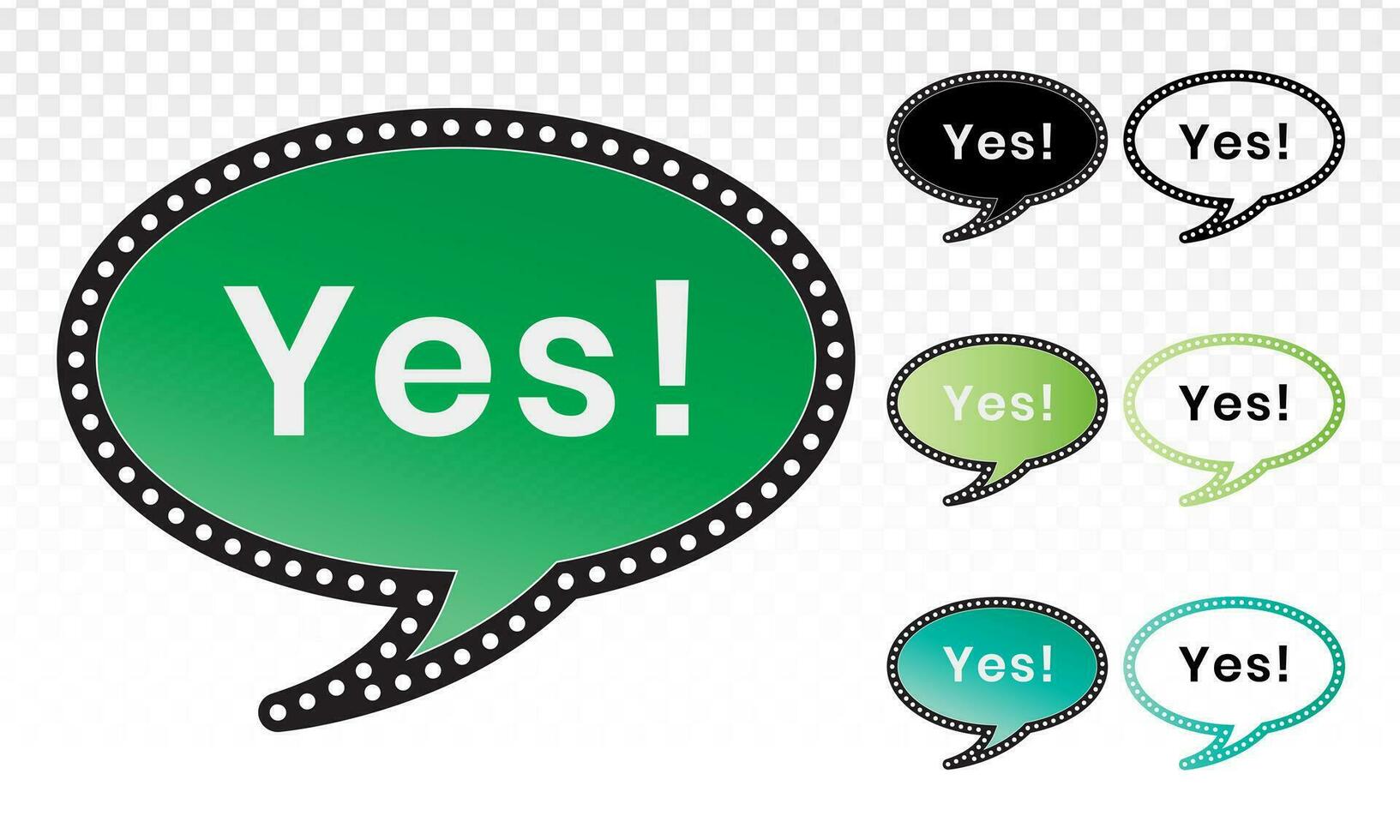 Cartoon greeting balloons or dialogue balloons with the word Yes. Speech art line icons for chat applications and websites vector