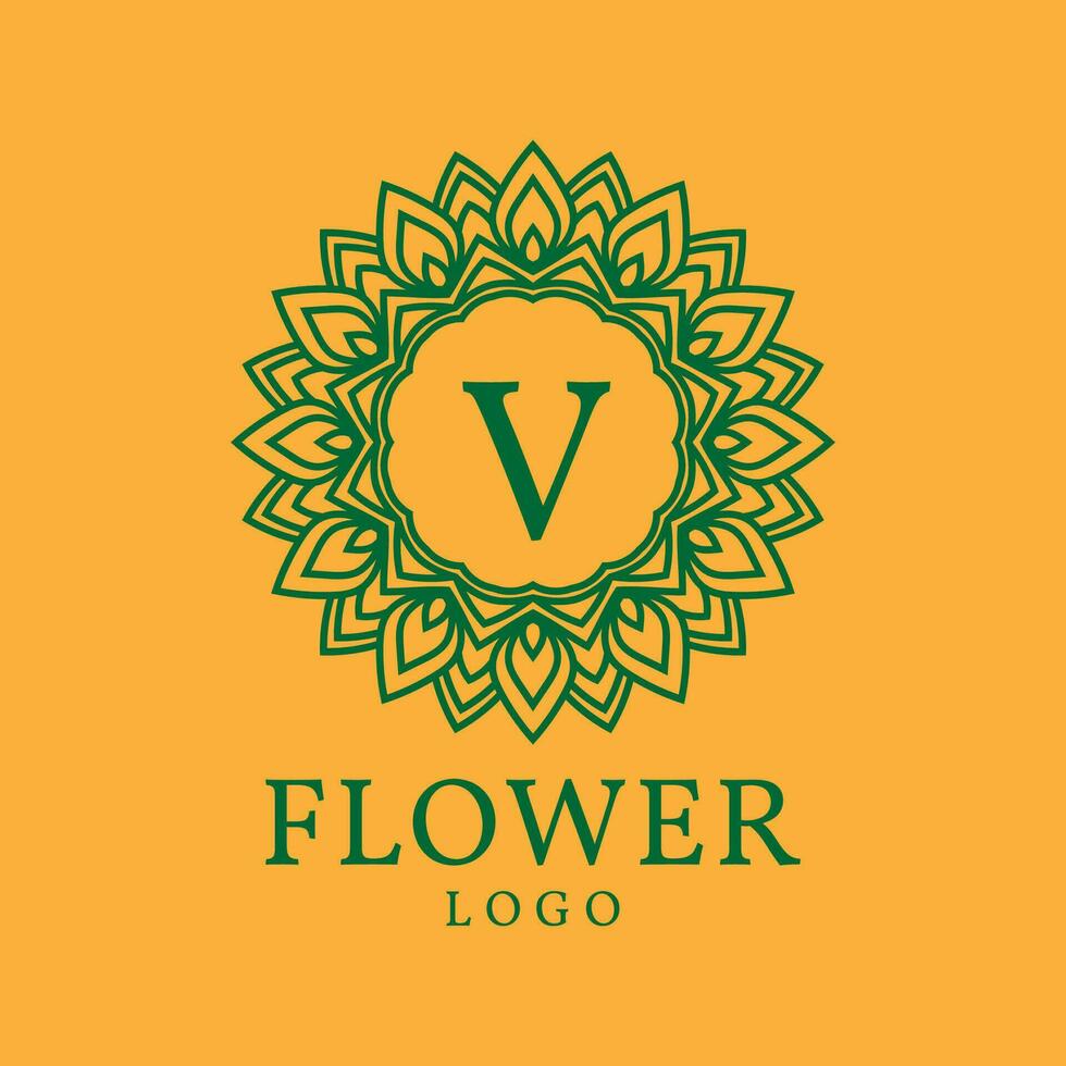 flower frame letter V initial vector logo design