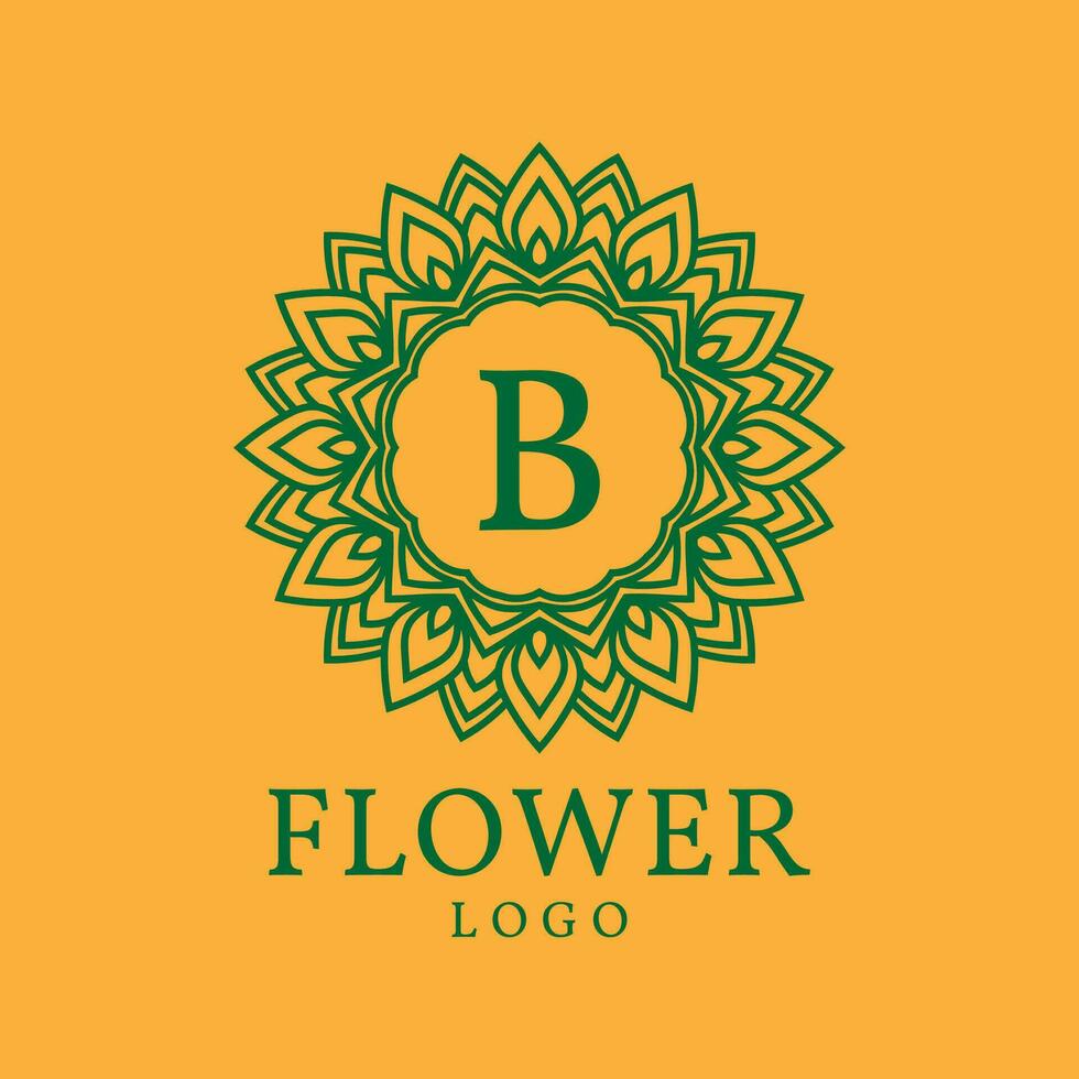 flower frame letter B initial vector logo design