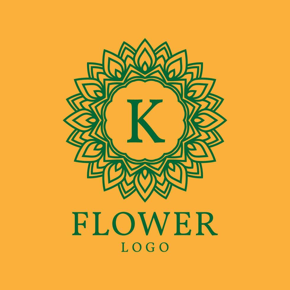 flower frame letter K initial vector logo design