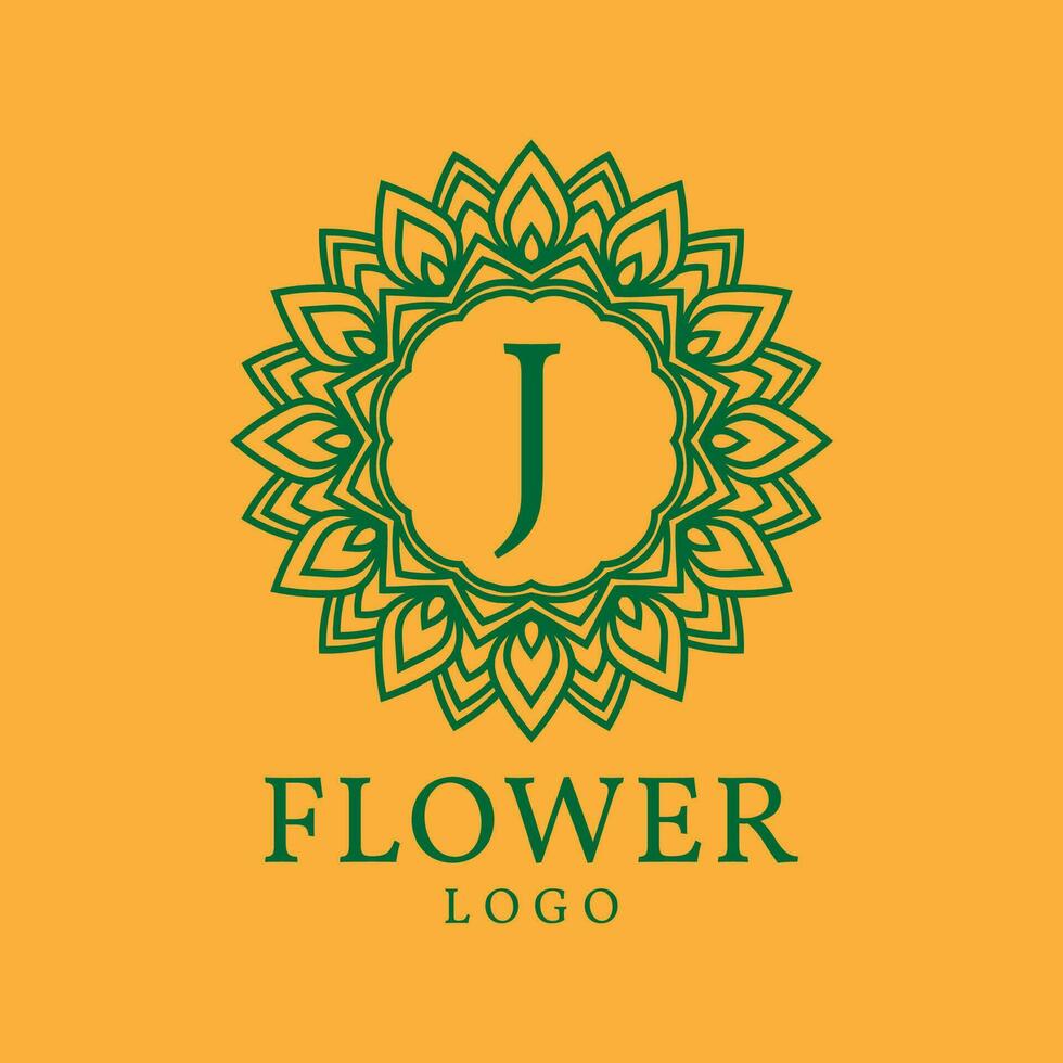 flower frame letter J initial vector logo design