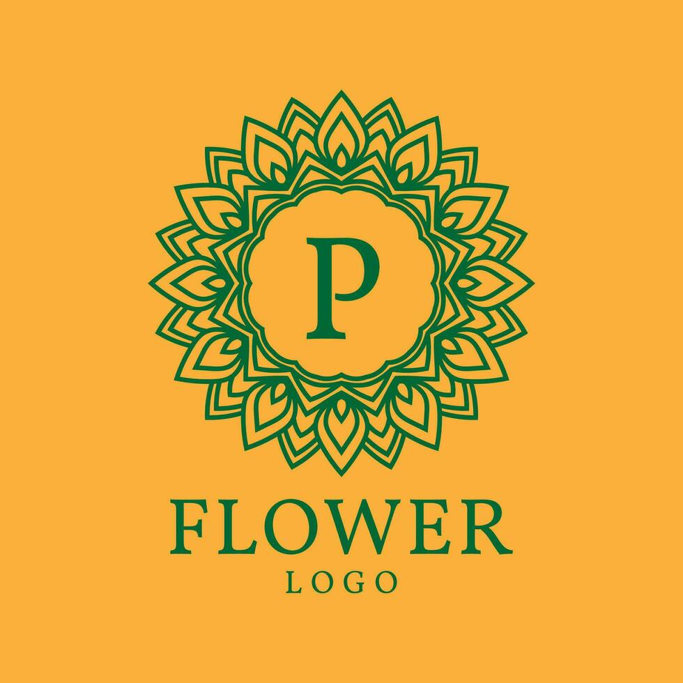 flower frame letter P initial vector logo design