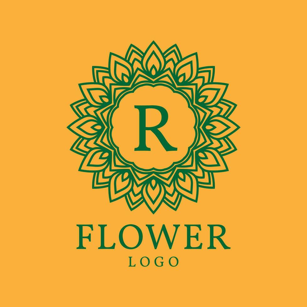 flower frame letter R initial vector logo design