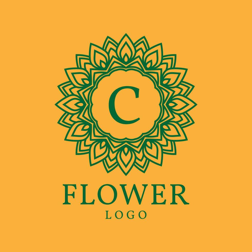 flower frame letter C initial vector logo design