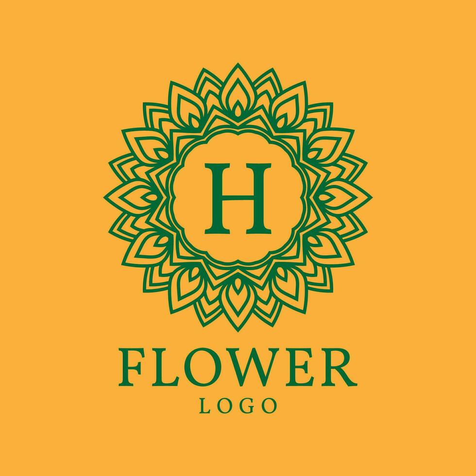 flower frame letter H initial vector logo design