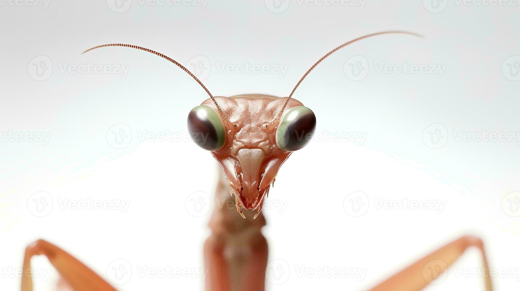 Photo of a praying mantis on white background. Generative AI