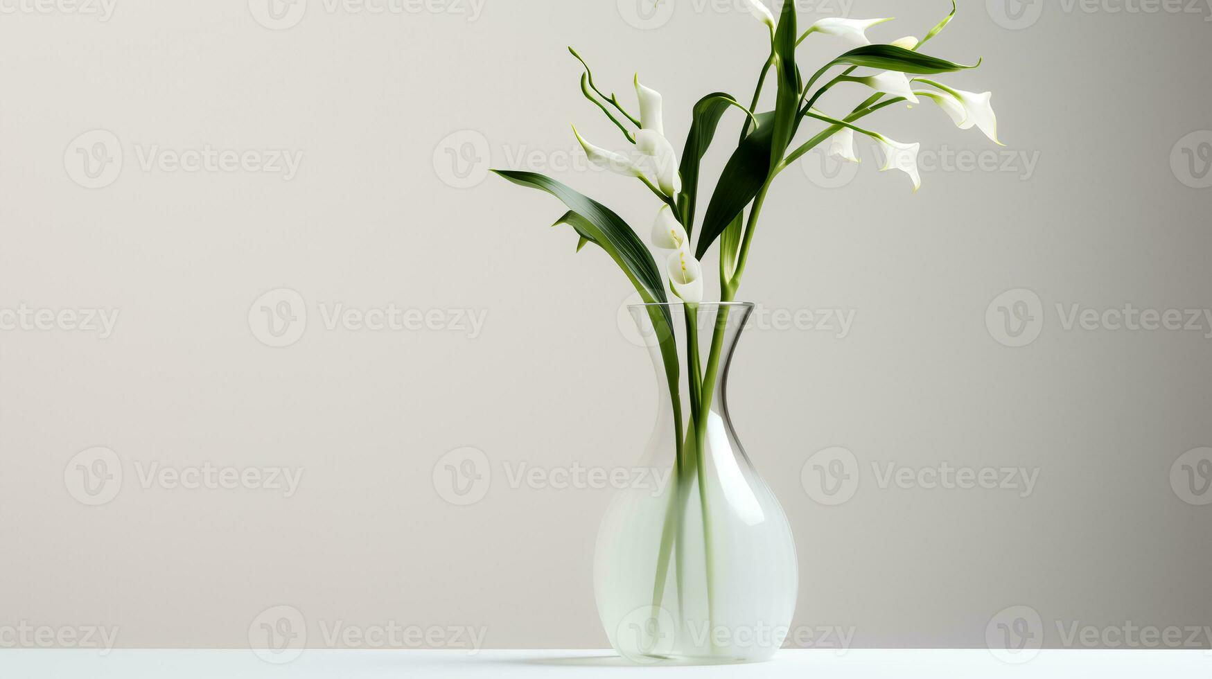 Photo of lily oh the valley in transparent vase as houseplant for home decoration isolated on white background. Generative AI