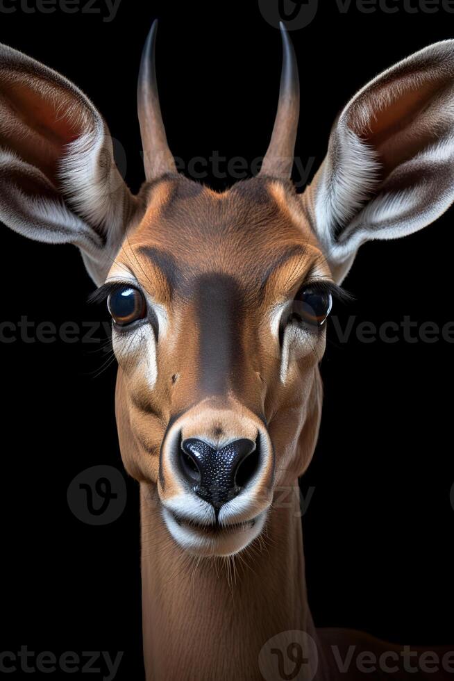 Photo of Gazelle on black background. Generative AI