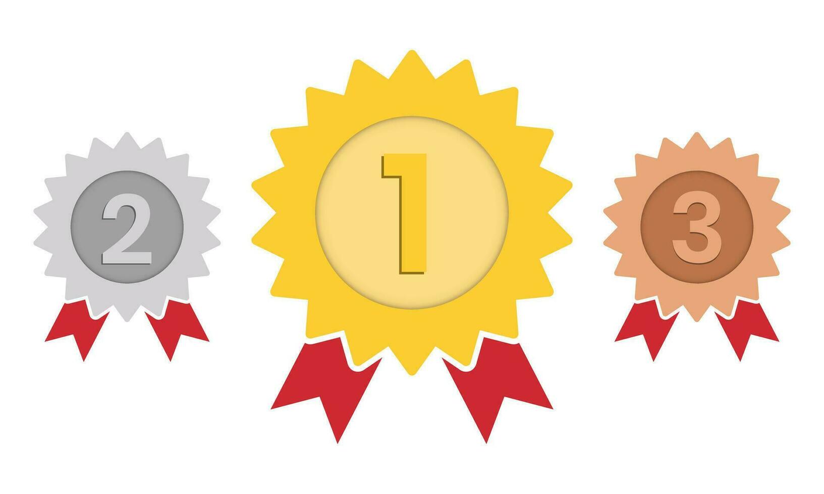 Medal- gold, silver, bronze. 1st, 2nd and 3rd place. Trophy with red ribbon. Flat style - stock vector. vector