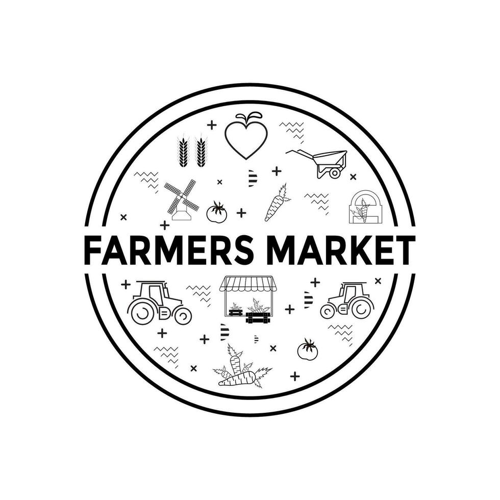 Farmer's market banner. Local farming. Eco, fresh products, certified logo marks for organic farming, food stores, healthy fresh products. Design illustration of agricultural background vector