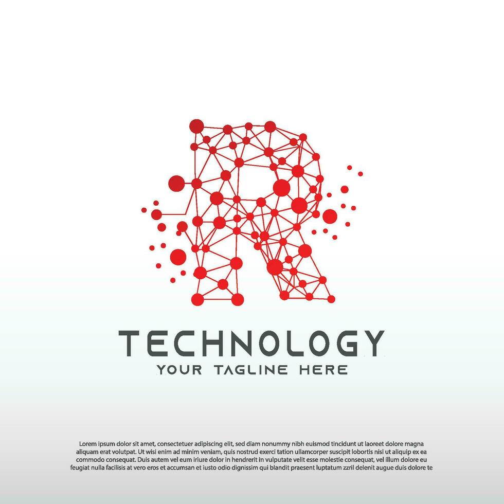 Technology logo with initial R letter, network icon -vector vector