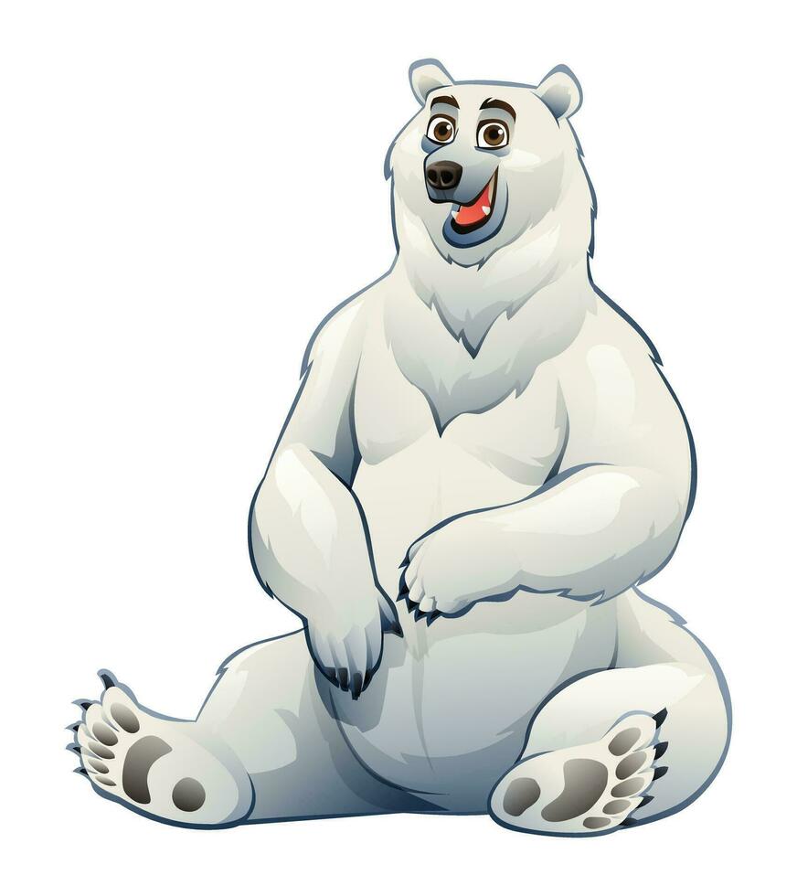 Polar bear cartoon sitting illustration isolated on white background vector