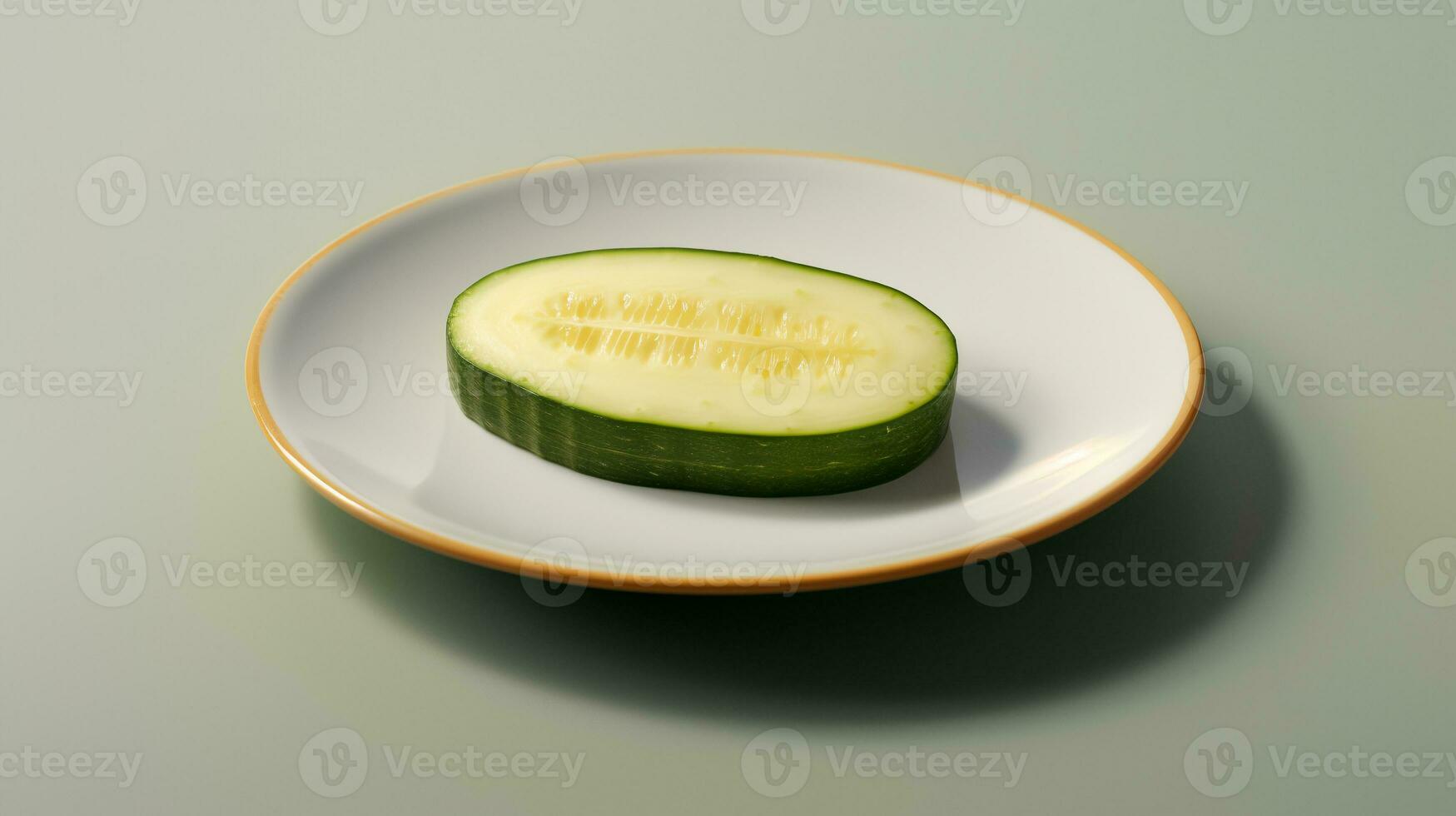 Photo of Zucchini sliced on plate isolated on white background