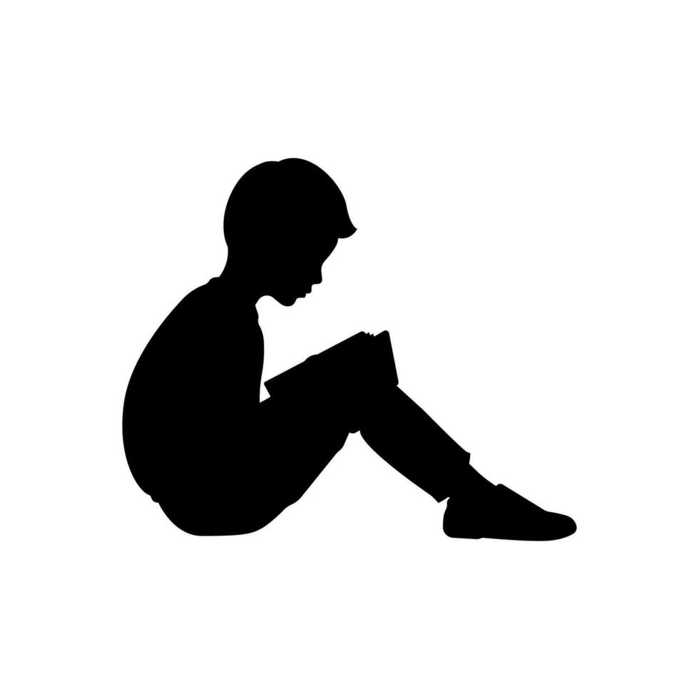 Silhouette of a boy reading a book. vector