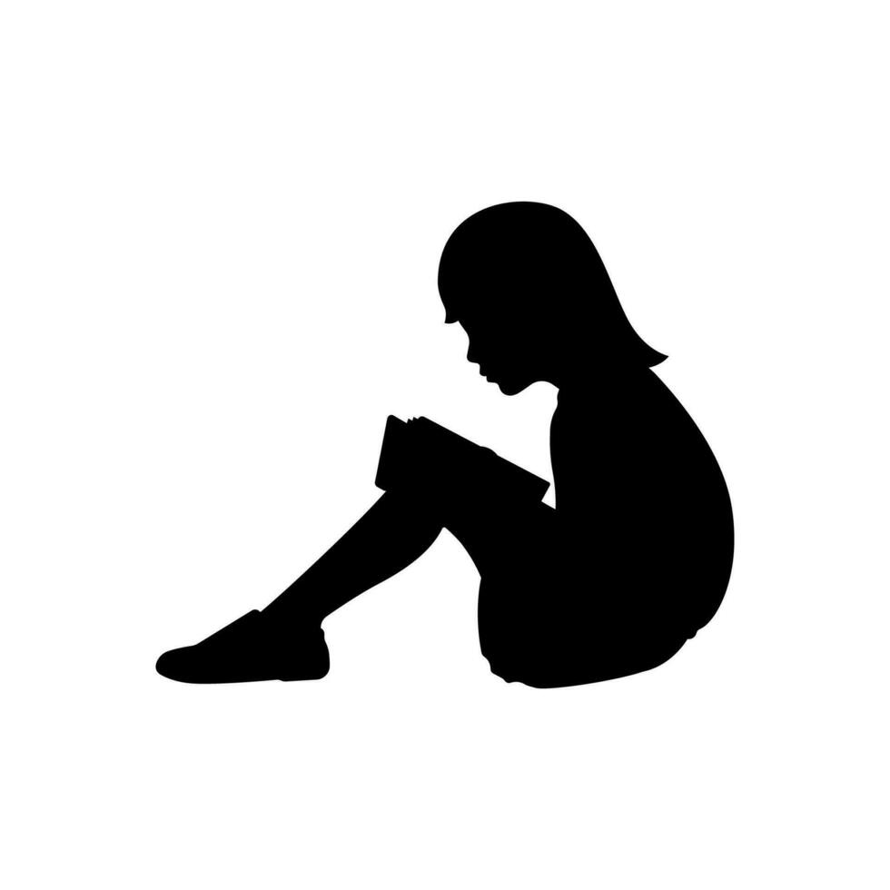 Silhouette of a girl reading a book vector