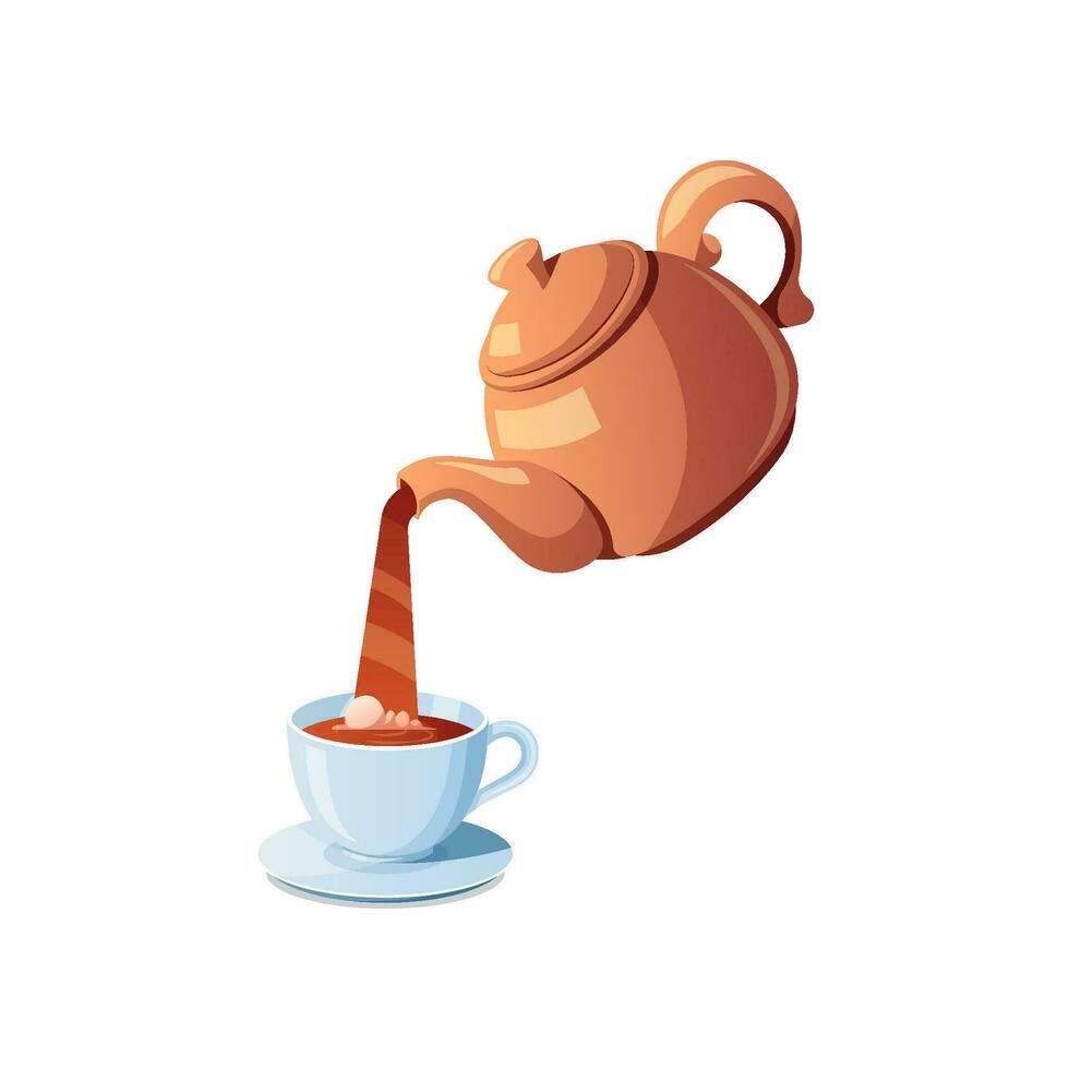 Teapot pouring tae on cup vector image