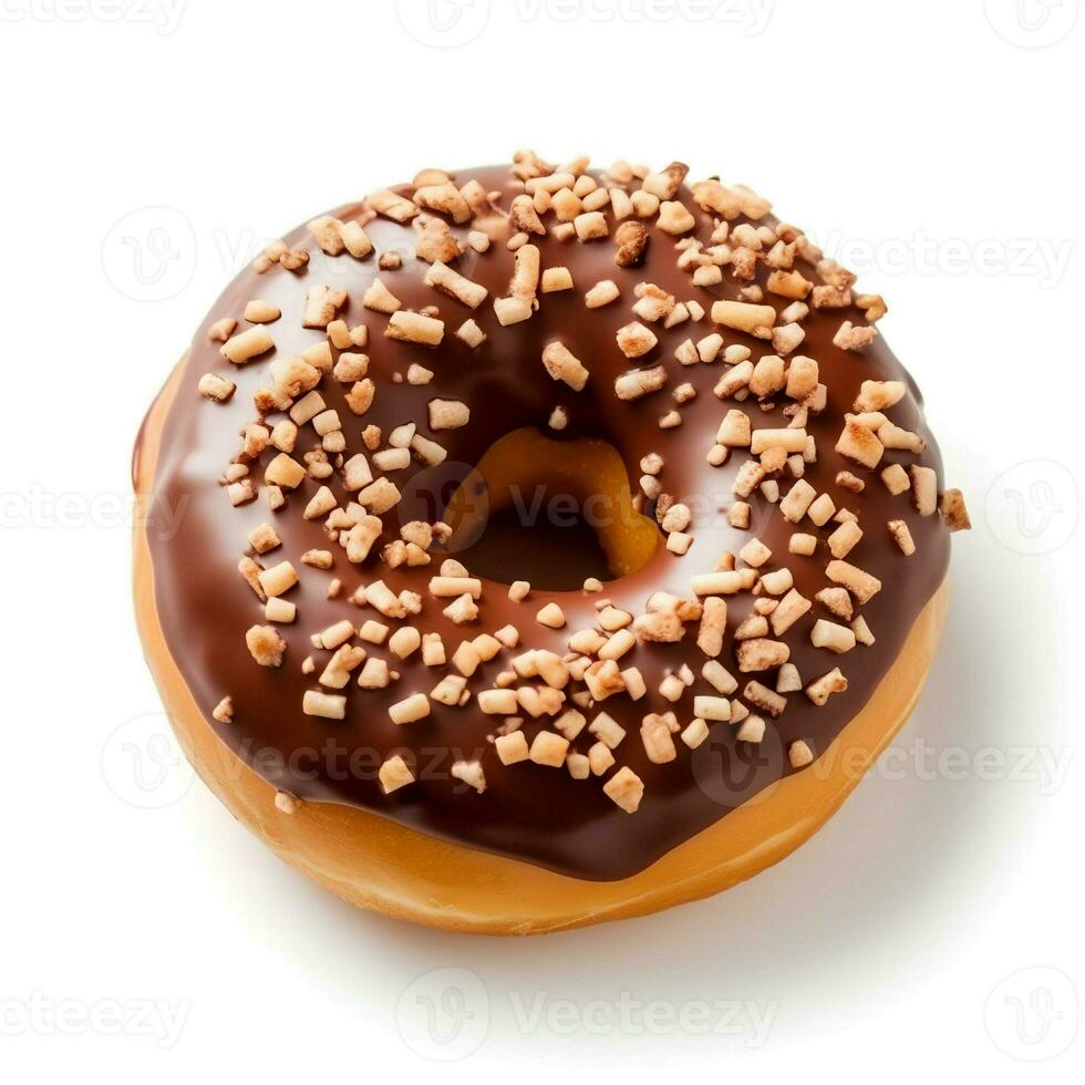 Photo of chocolate donut  isolated on white background. Created by Generative AI