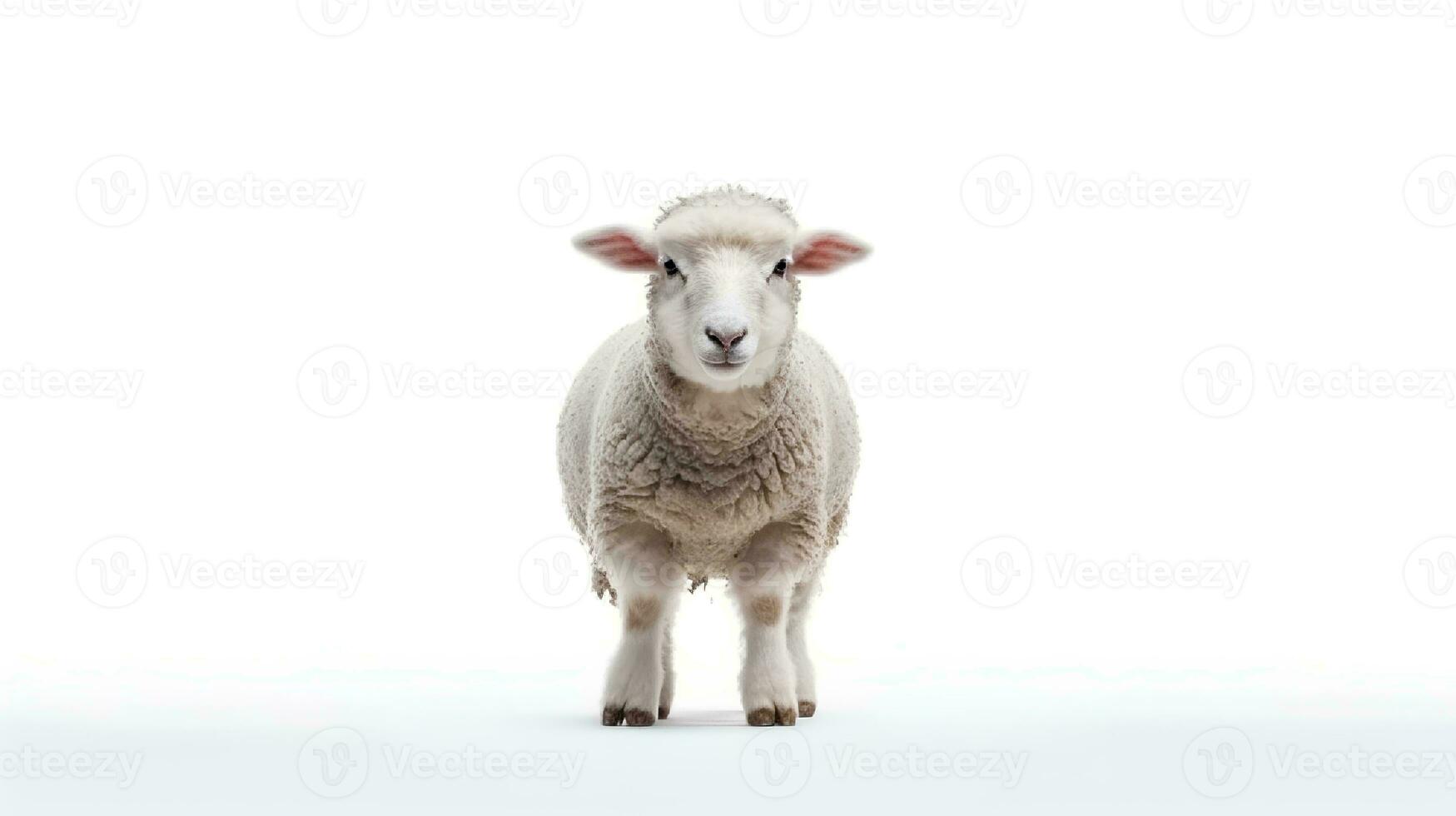 foto de un oveja en blanco antecedentes. generativo ai