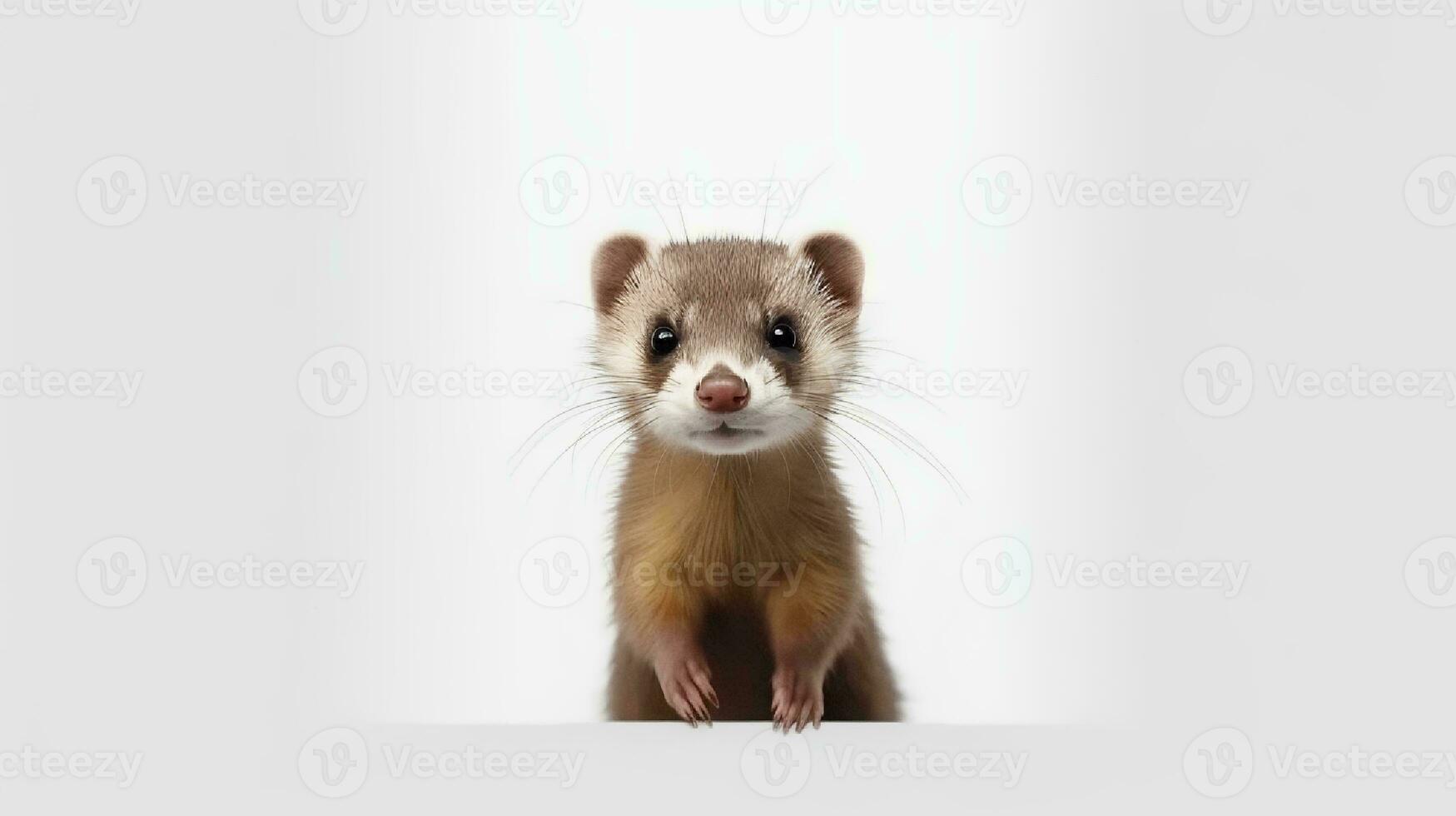 Photo of a ferret on white background. Generative AI