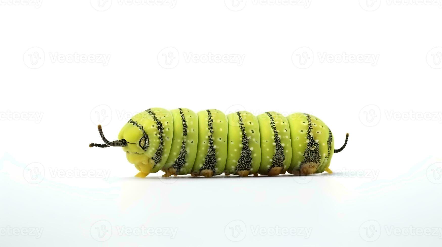 Photo of a Swallowtail Caterpillar on white background. Generative AI