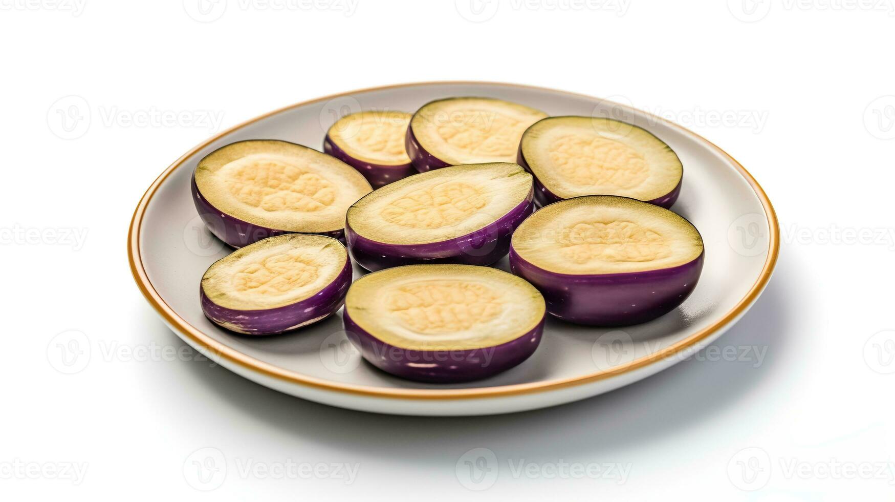 Photo of Eggplant sliced pieces isolated on white background