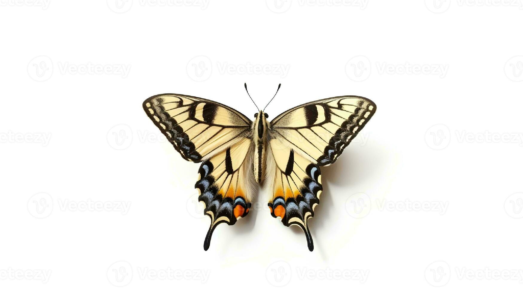 Photo of a swallowtail butterly on white background. Generative AI