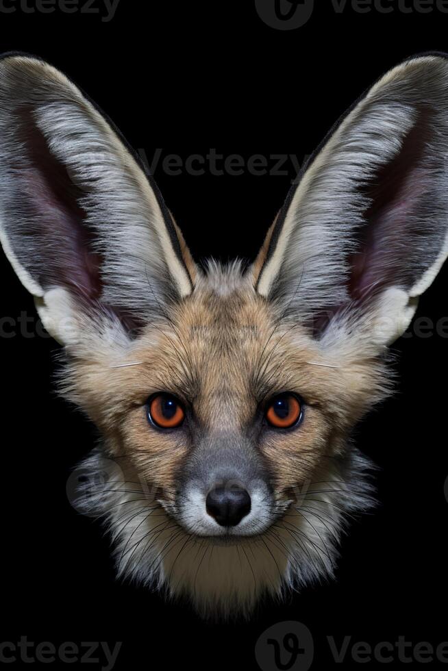 Photo of Bat Eared Fox on black background. Generative AI