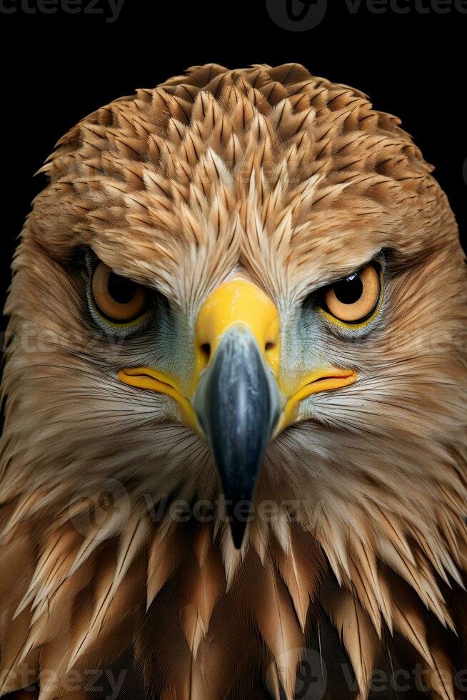 Photo of Tawny Eagle on black background. Generative AI