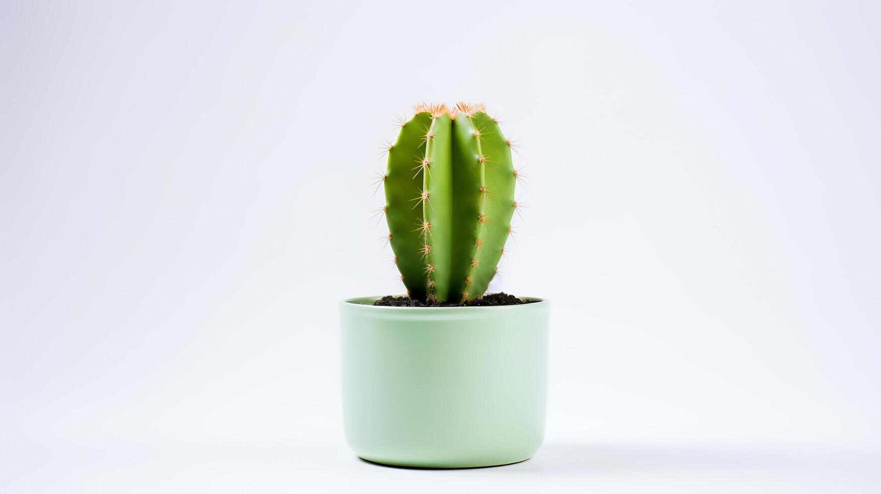 Photo of cactus in minimalist pot as houseplant for home decoration isolated on white background.