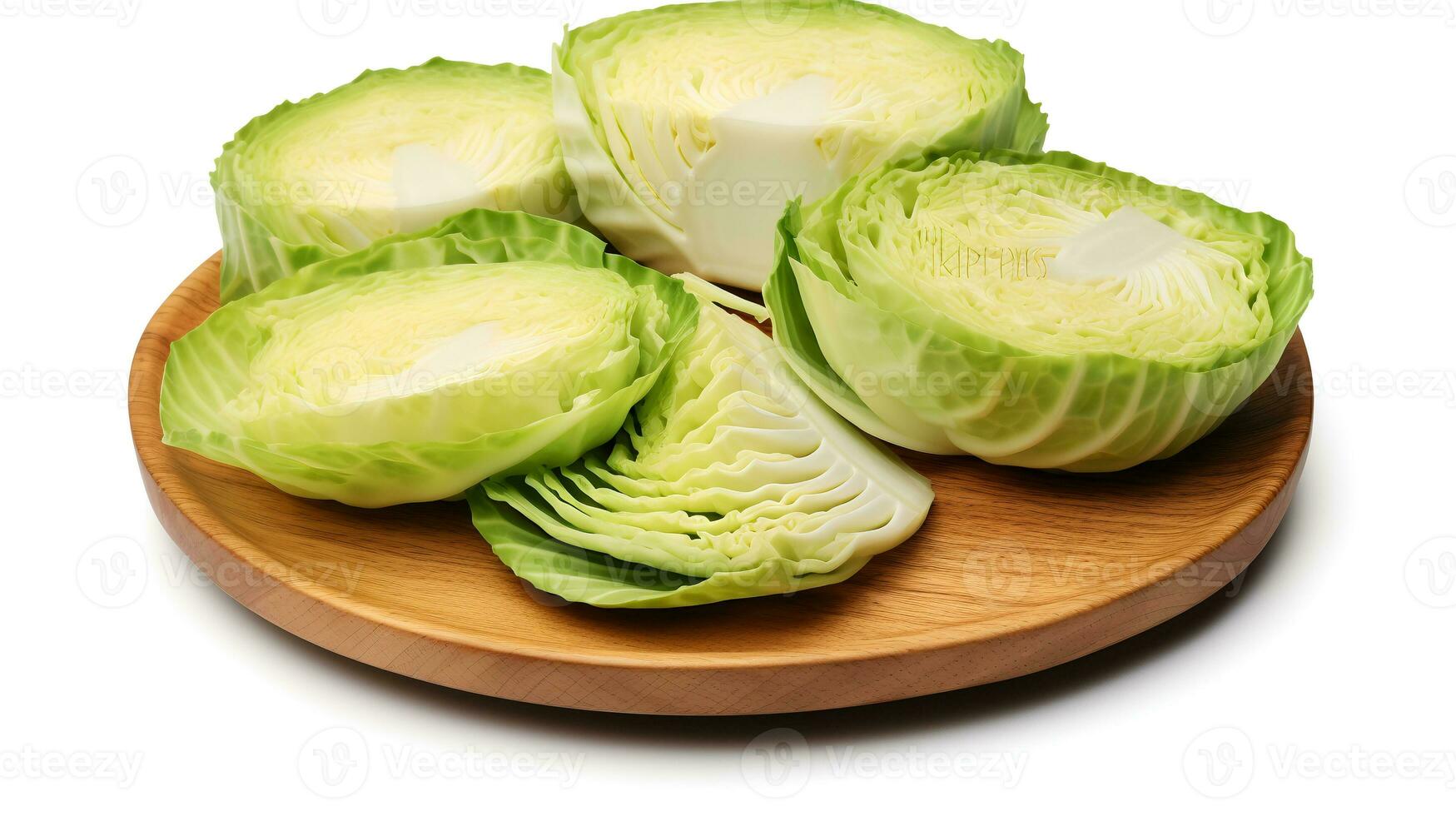 Photo of Sliced Cabbage on a plate isolated on white background