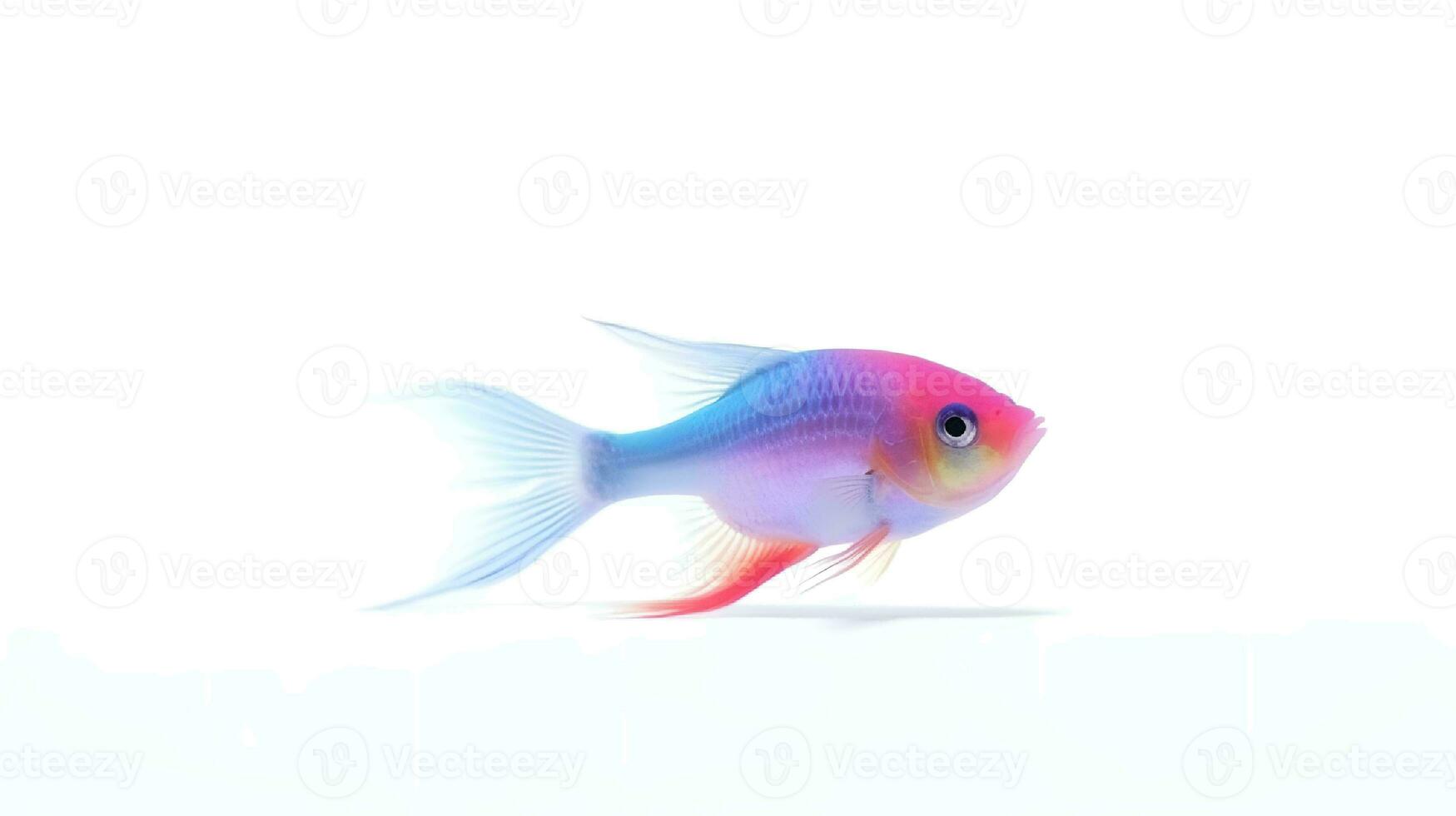 Photo of a neon tetras fish on white background